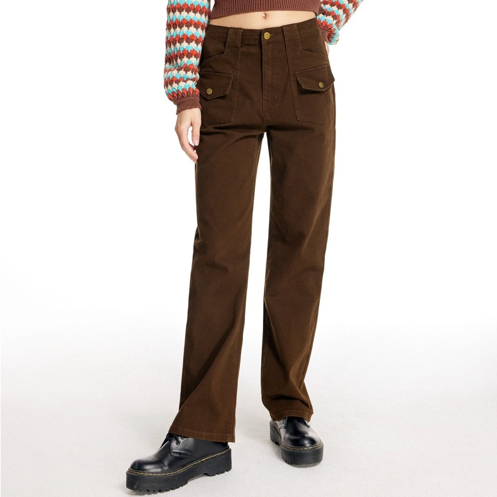 Cider‎ Size Small Straight Leg Pants Brown High Waisted Utility Cargo Indie Boho